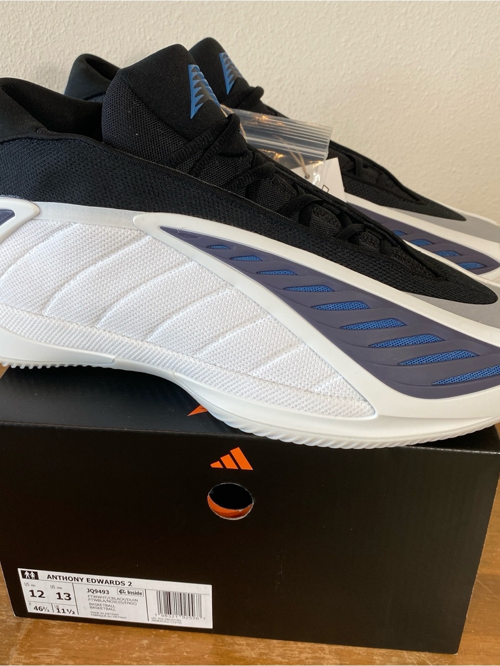 Adidas AE 2 Anthony Edward Basketball Shoe White Blue $130 - Size 12